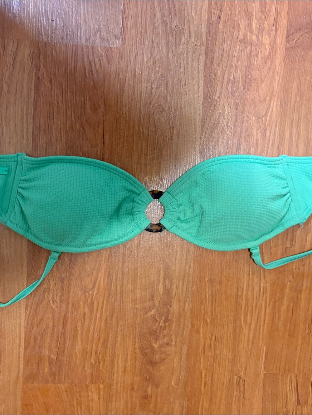 Roxy Teal Bandeau Bikini Top with Tortoiseshell Ring